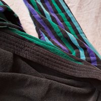 Нов мъжки памучен халат за SPA баня 2XL черен със синьо зелено райе, снимка 5 - Други - 43245547