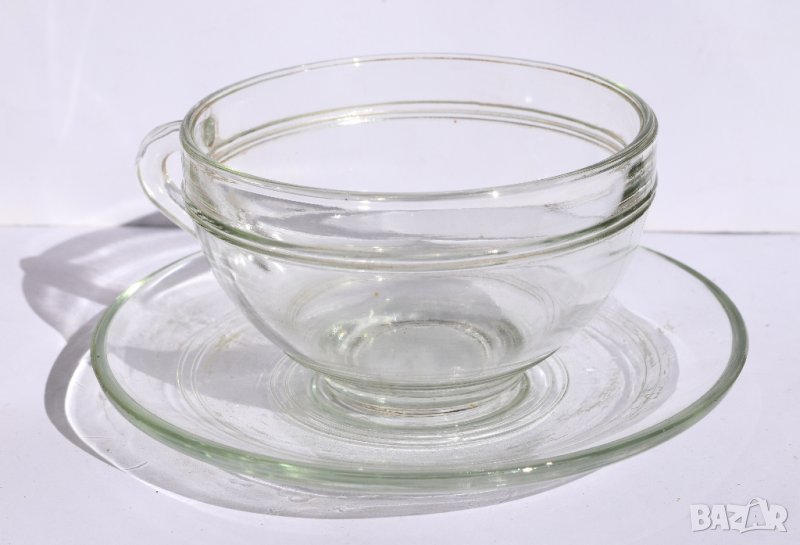 Стъклен сервиз чаши с чинийки 6 броя Белотерм, снимка 1