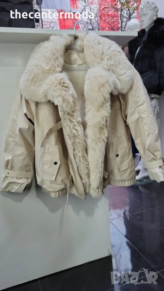 Зимно бежово яке с косъм, снимка 1