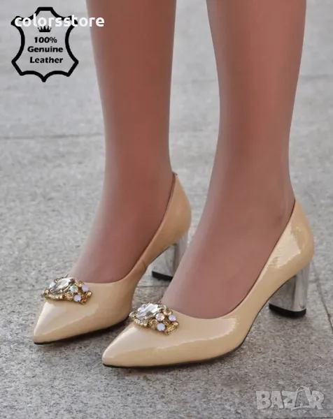 Обувки на ток - бежов ЕСТЕСТВЕН лак - 17265Z-2-1K, снимка 1