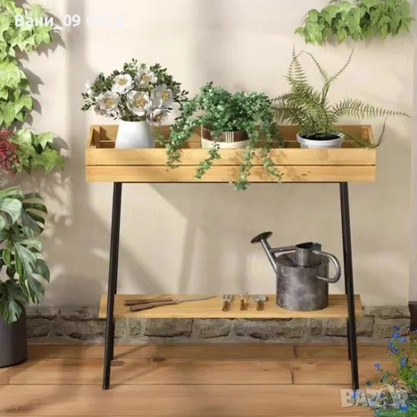 Бамбуков цветарник с рафт и метална рамка , снимка 1