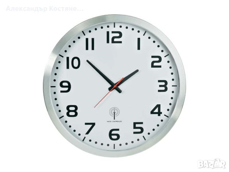 Стенен часовник Eurotime инокс и стъкло 56863 с радио сверяване 50 см, снимка 1