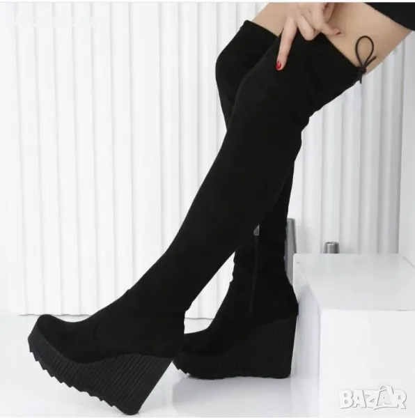 Ботуши на платформа - Велур, снимка 1