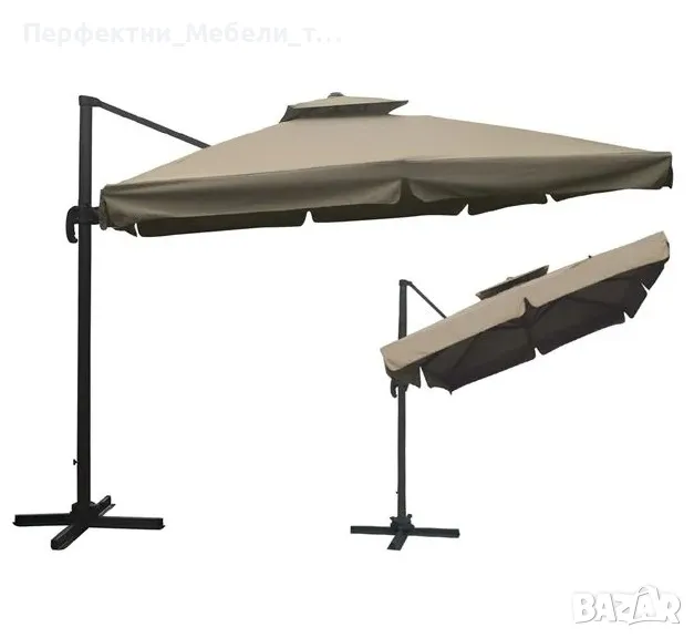 Чадър странично отваряне,тип камбана,противовятърна клапа,с кръстачка,360градуса завъртане, снимка 1