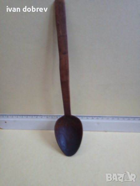 Стара дървена лъжица, черпак, снимка 1