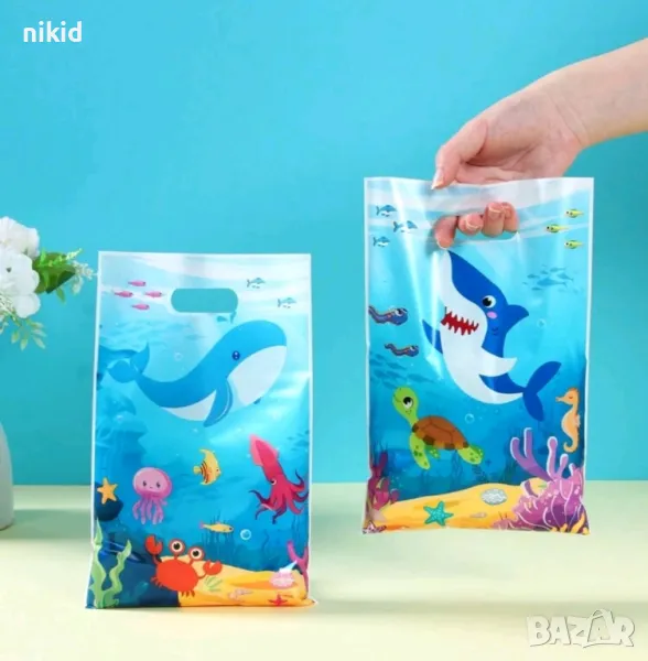 10 бр Торбички Делфин Акула морски за сладки подарък рожден ден парти, снимка 1