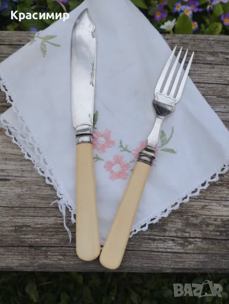 посребрени вилица и ножче за риба или масло. Дължина: нож 20 см. , вилица 17,5 см 💰 6 лв за брой , снимка 1