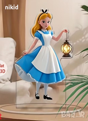 въртяща 360 ° Алиса в страната на Чудесата 2D Акрилна Фигурка топер за торта връх парти рожден ден, снимка 1
