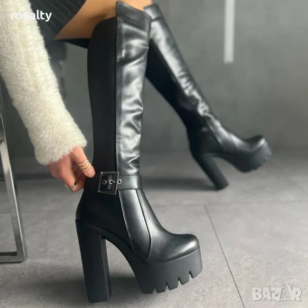Ботуши на ток - черна кожа, снимка 1