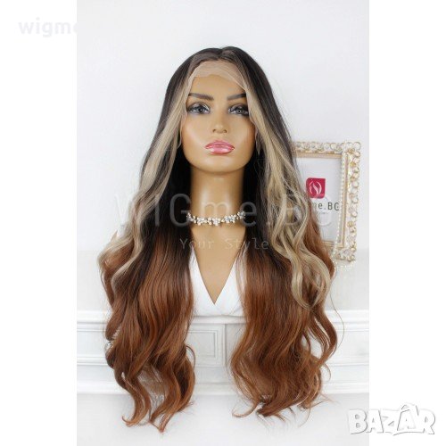 Дълга тъмнокестенява омбре перука на светли кичури Флоренс, снимка 1