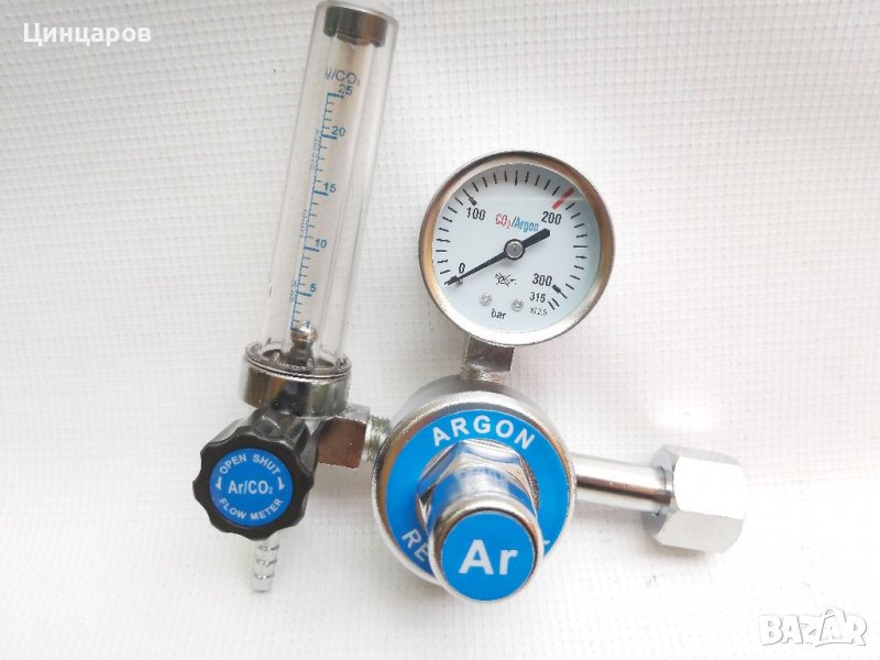 Редуцир вентил,регулатор с часовник и ротаметър за Аргон/въглерод, снимка 1