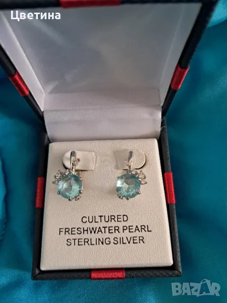 сребърни обици с камък цирконии, снимка 1