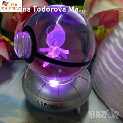 3D кристална топка LED pokemon,celebi,Snorlax,kyogre,Vulpix и др., снимка 1