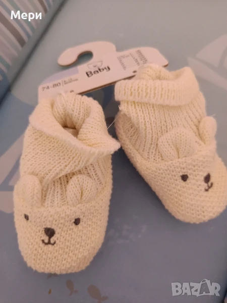бебешки пантофки бяло зайче , снимка 1