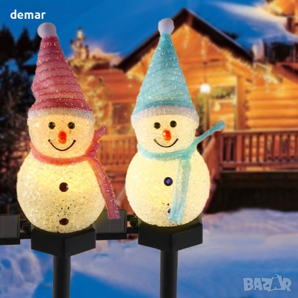 Коледни соларни LED лампи снежен човек 2 броя , снимка 1