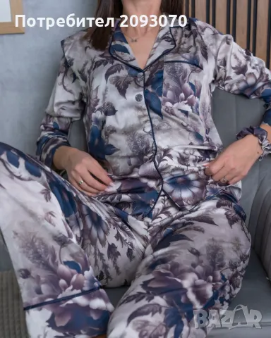 Дамска сатенена пижама + скрънчи за коса, снимка 8 - Комплекти - 48940313