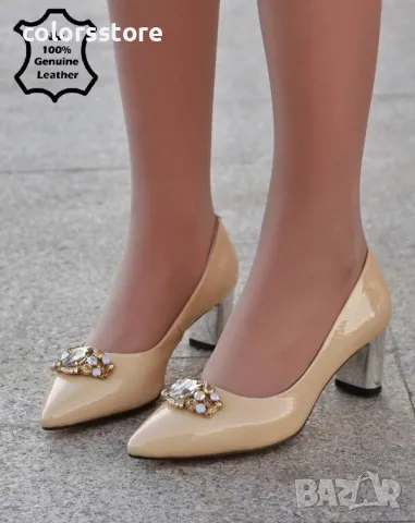 Обувки на ток - бежов ЕСТЕСТВЕН лак - 17265Z-2-1K