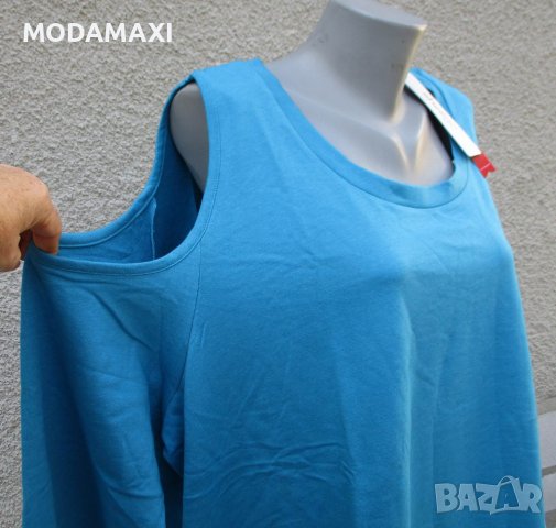 7XL Нова синя блуза Sheego  голи рамене, снимка 3 - Блузи с дълъг ръкав и пуловери - 38710588