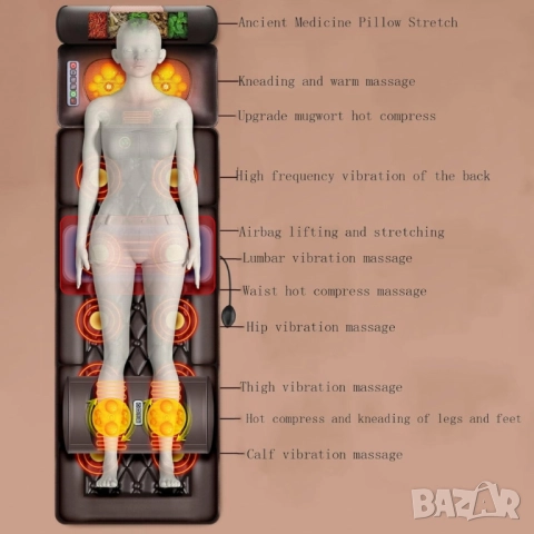 Масажен матрак с вибрационно отопление и масаж на краката, снимка 5 - Масажори - 52591301