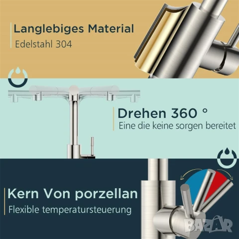 НОВ Смесител за кухня с издърпващ чучур , снимка 6 - Смесители - 50962743