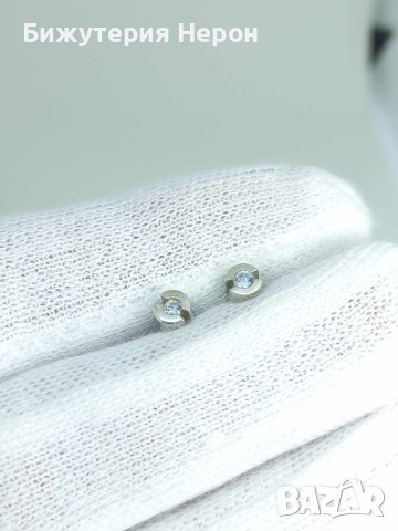 Сребърни обеци с циркони на щифт, снимка 1