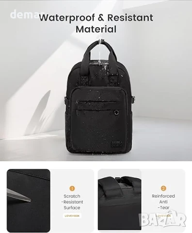 LOVEVOOK модерна дамска раница за лаптоп 15,6 инча, водоустойчива, черна, снимка 5 - Раници - 51413574