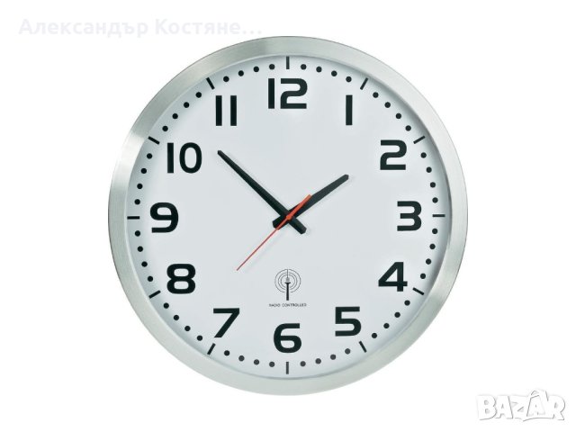 Стенен часовник Eurotime инокс и стъкло 56863 с радио сверяване 50 см, снимка 1 - Стенни часовници - 43879817