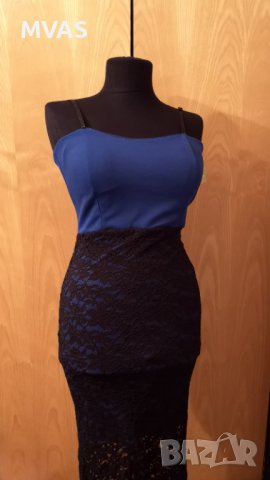 Нови дълги рокли S размер синя и бяла с черна дантела, снимка 2 - Рокли - 37534751