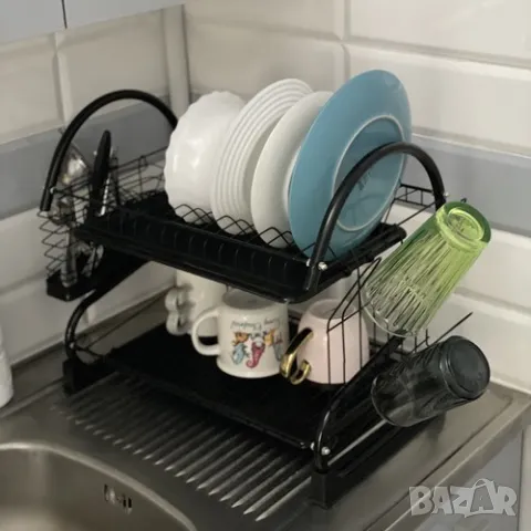 Отцедник сушилник за съдове на два етажа нива с отделения за чаши, 2 тавички, снимка 5 - Аксесоари за кухня - 48860200
