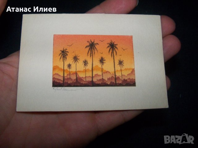 Страхотен миниатюрен акварел подписан от 82г. 2, снимка 2 - Картини - 26613669