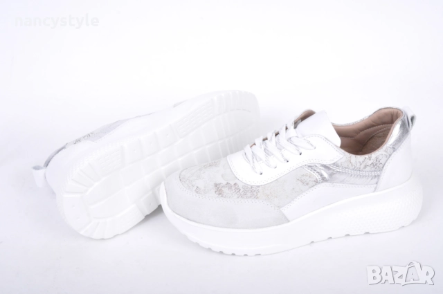 НОВО! Бели дамски маратонки от естествена кожа, снимка 4 - Маратонки - 51688447