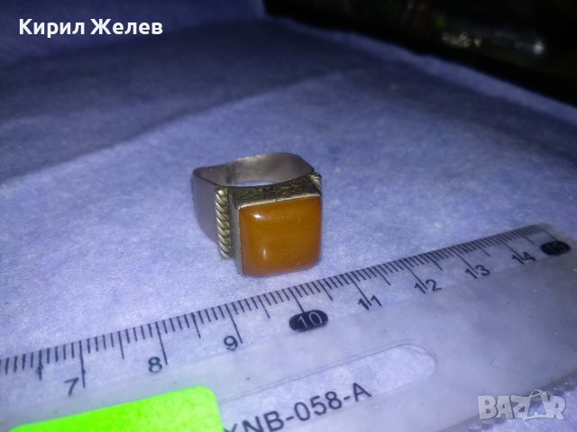 СТАРИНЕН КЕХЛИБАРЕН РУСКИ МЕЛХИОРЕН РЪЧНО КОВАН ПРЪСТЕН с ГОЛЯМ ШЛИФОВАН БАЛТИЙСКИ КЕХЛИБАР 36602, снимка 9 - Антикварни и старинни предмети - 39723307