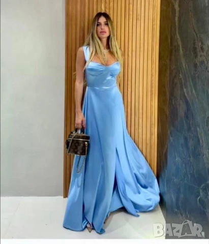 💎Дълги сатенени рокли с цепка 💎 , снимка 3 - Рокли - 50623341