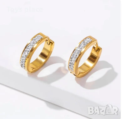 3 модела луксозни стоманени обеци със златна баня, снимка 3 - Обеци - 50755075