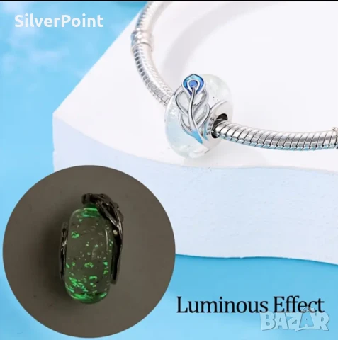 Сребърен талисман за Пандора с флуоресценция , снимка 2 - Колиета, медальони, синджири - 50776890