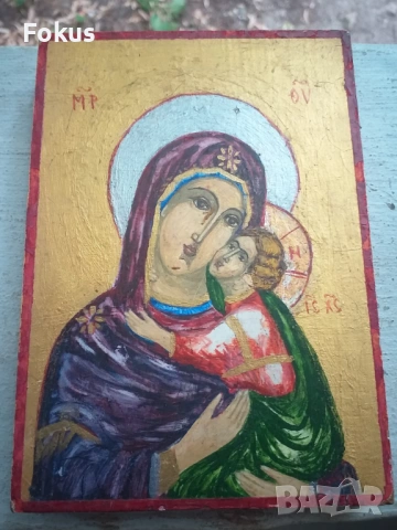 Стара ръчно рисувана икона в отлично състояние Богородица с, снимка 4 - Антикварни и старинни предмети - 53464227