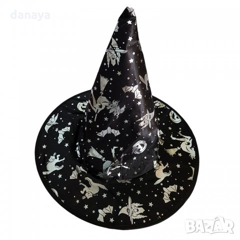 Плътна черна вещерска шапка с паяжини парти Хелоуин шапка, снимка 2 - Шапки - 26473965
