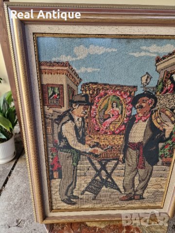 Голям много красив антикварен холандски гоблен , снимка 7 - Гоблени - 43076607
