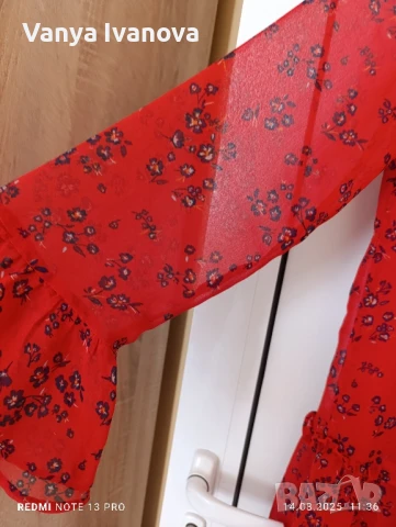 Pieces червена рокля на цветя М размер , снимка 5 - Рокли - 51363444