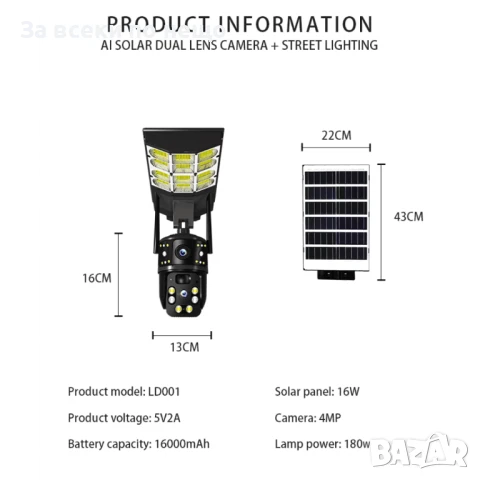 4G SIM Смарт Камера за Наблюдение с голяма соларна лампа HY-D001-4G, снимка 5 - Соларни лампи - 51106252
