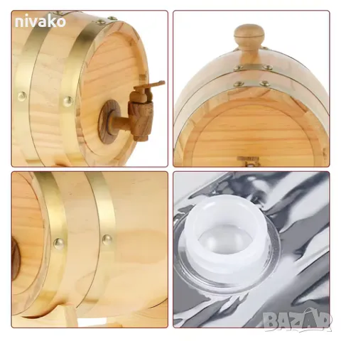 Продавам дървена бъчвичка 1,5 л. от борова дървесина с метални обръчи и канелка, снимка 11 - Бидони, бурета и бъчви - 48514657