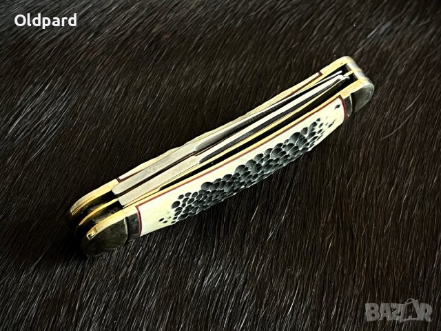 Колекционерски джобен сгъваем нож с два остриета RR Sowbelly Trapper Buckshot Bone. (RR1906), снимка 2 - Ножове - 43377114