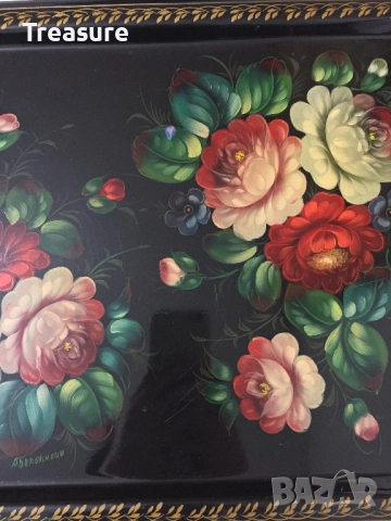 Стар метален поднос табла Жостово СССР, снимка 10 - Антикварни и старинни предмети - 40953955