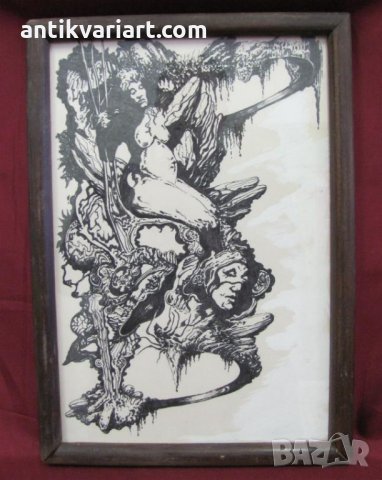 Оригинална Картина абстракция,графика, туш, снимка 1