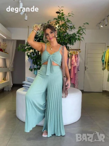 Дамски  сет Топ с плисиран широк панталон/ Италианско производство/, снимка 6 - Комплекти - 50772533