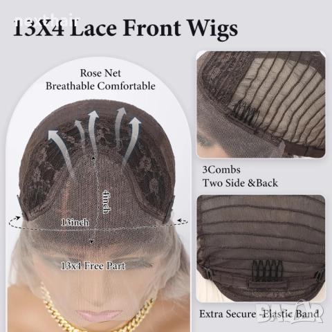 75 см Светло руса дантелена омбре перука с тъмни корени на път 13Х4, снимка 4 - Аксесоари за коса - 51836248