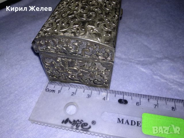 СТАРА ПОСРЕБРЕНА БОГАТО ТРАДИЦИОННО ОРНАМЕНТИРАНА БРОНЗОВА РЕТРО КУТИЙКА за БИЖУТА с ПЛЮШ 32244 , снимка 7 - Други ценни предмети - 38258917