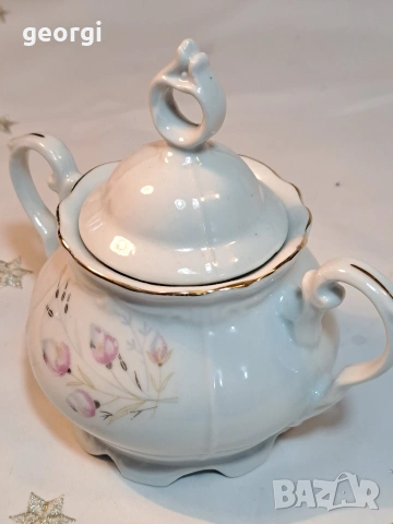 ретро барокова порцеланова захарница завод Сталин Видин 33/2, снимка 2 - Сервизи - 53525236