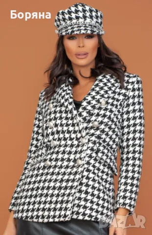 Sara Sweidan палто пепит с шапка комплект, снимка 3 - Палта, манта - 50057263