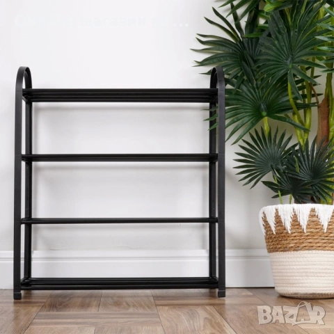 Стелаж за обувки 4 рафта черен 49.5x18.5x56.5см 569732, снимка 2 - Етажерки - 53232876